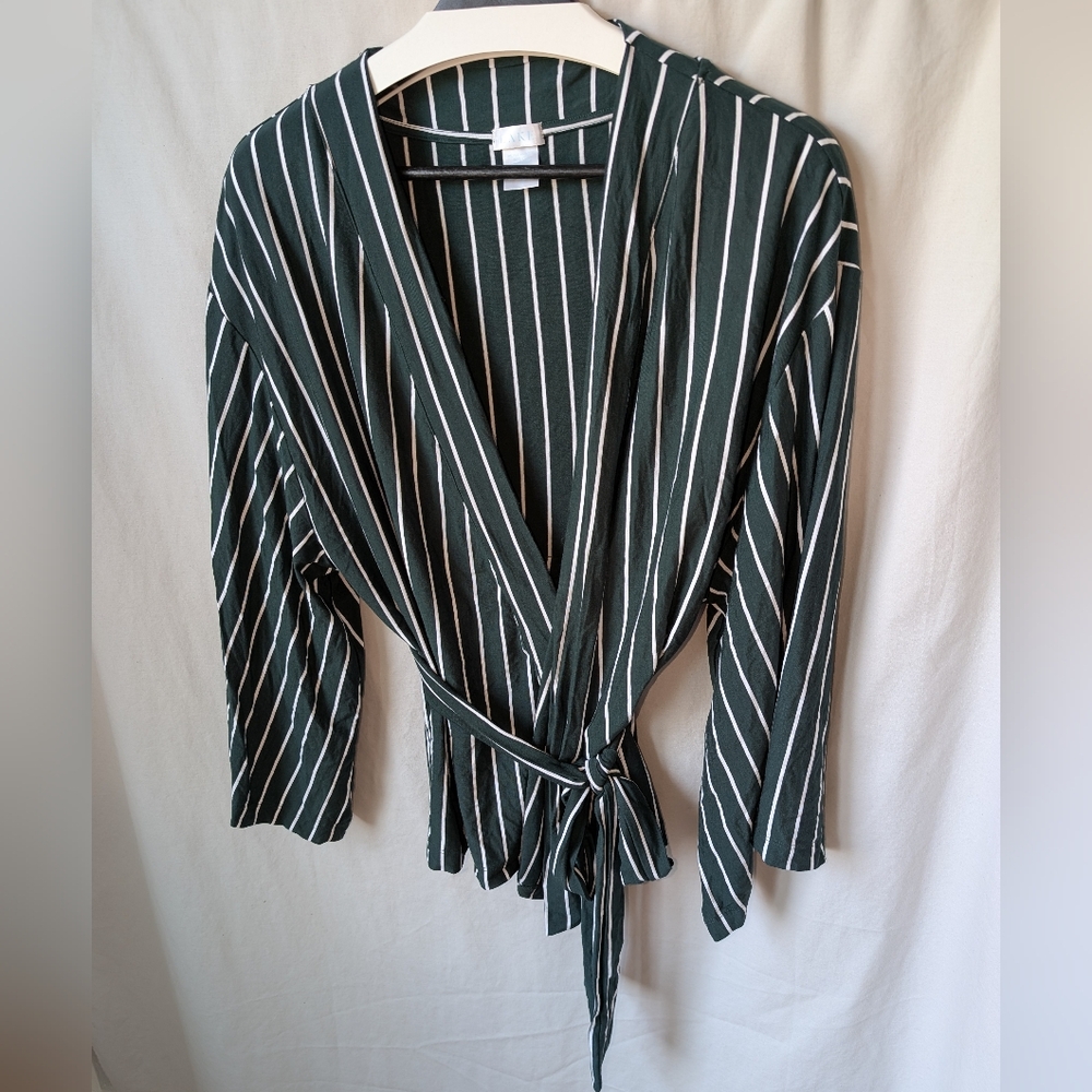Lake Kimono Pajama Set 2XL XXL Wrap Top Pants DreamKnit Green Stripe Women Modal - Picture 2 of 10
